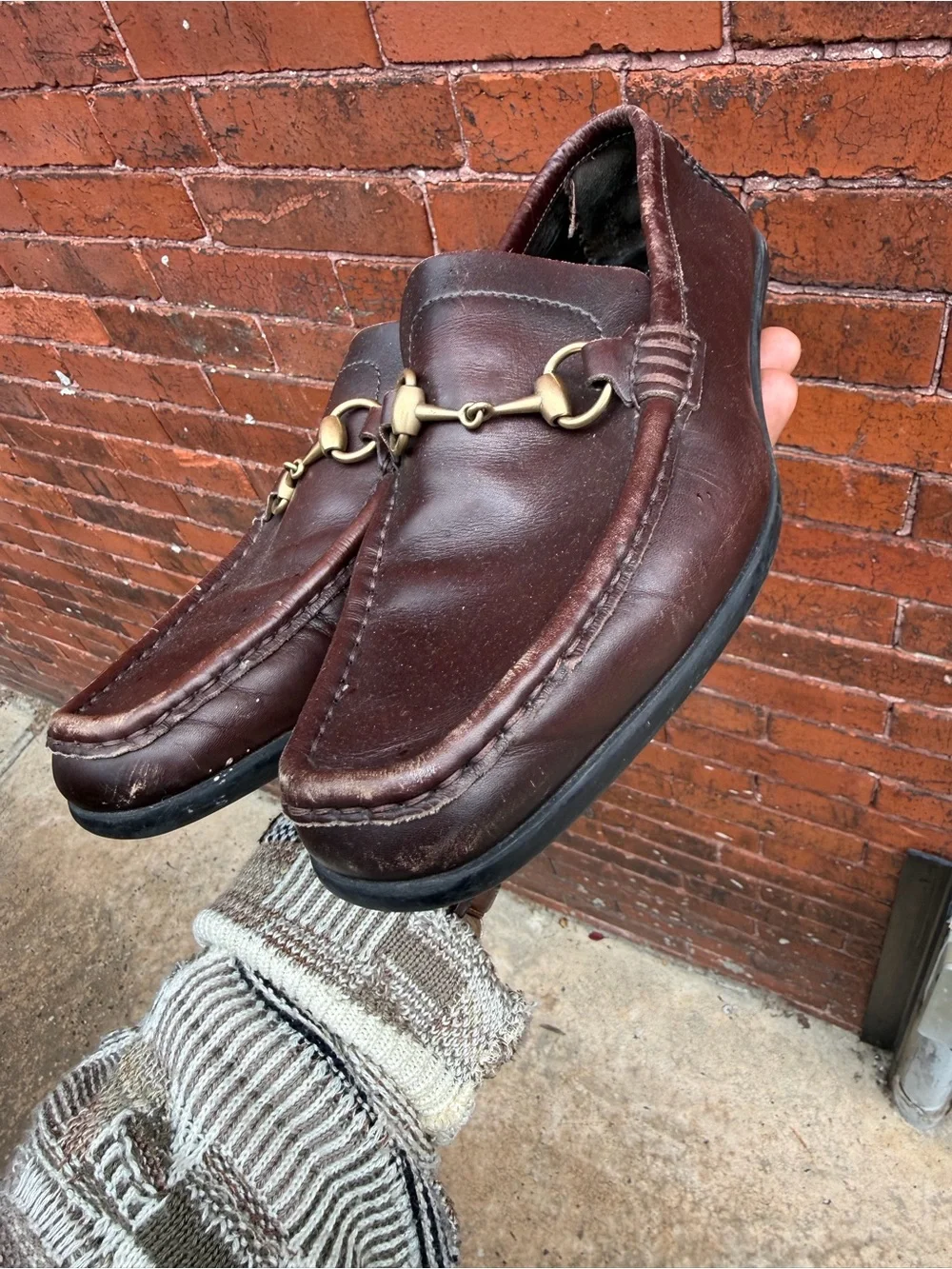 Gucci Brown Leather Horsebit Slip-On Loafers size 8